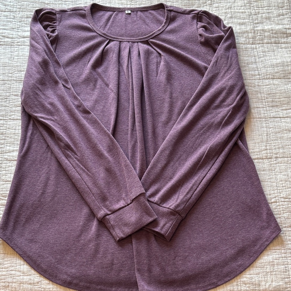 Women's Purple Pleated Long-Sleeve Top - Picture 4 of 8